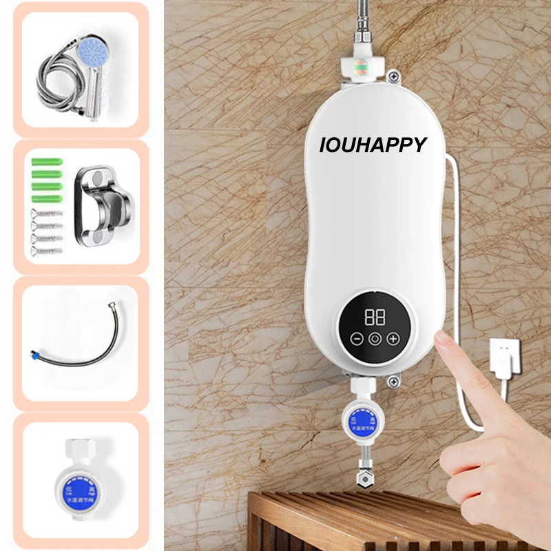 Water Heater Instant 220V 110V 4500W Tankless Electric Water Heater Shower Water Heater Bathroom Kitchen Heater Faucet with Plug