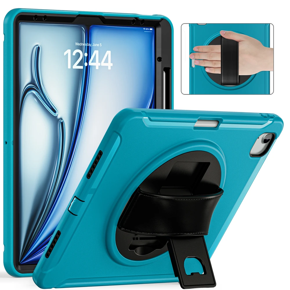 حافظات لجهاز iPad Air13 Air 13 2025 2024 M2 M3 حافظة iPad Pro 12.9 5th 6th 4th 3rd A2379 غطاء دوار بحزام اليد PC Shell #2