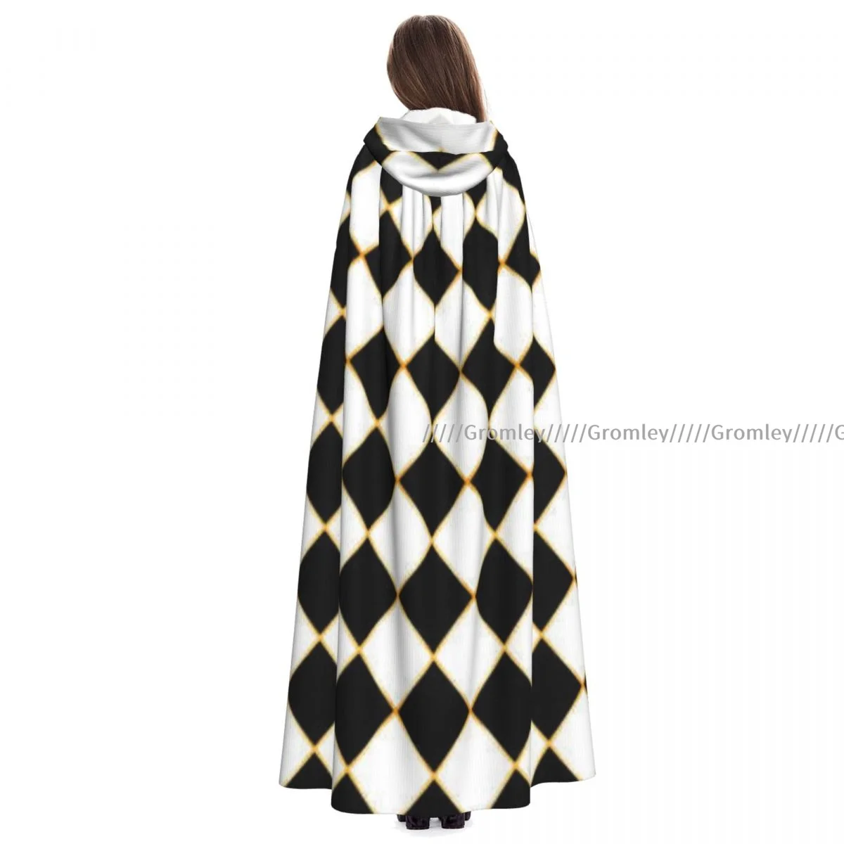 

Chess Board Geometric Shape Witch Cloak Halloween Cosplay Costume Adult Unisex Cloak Retro Ages Cape