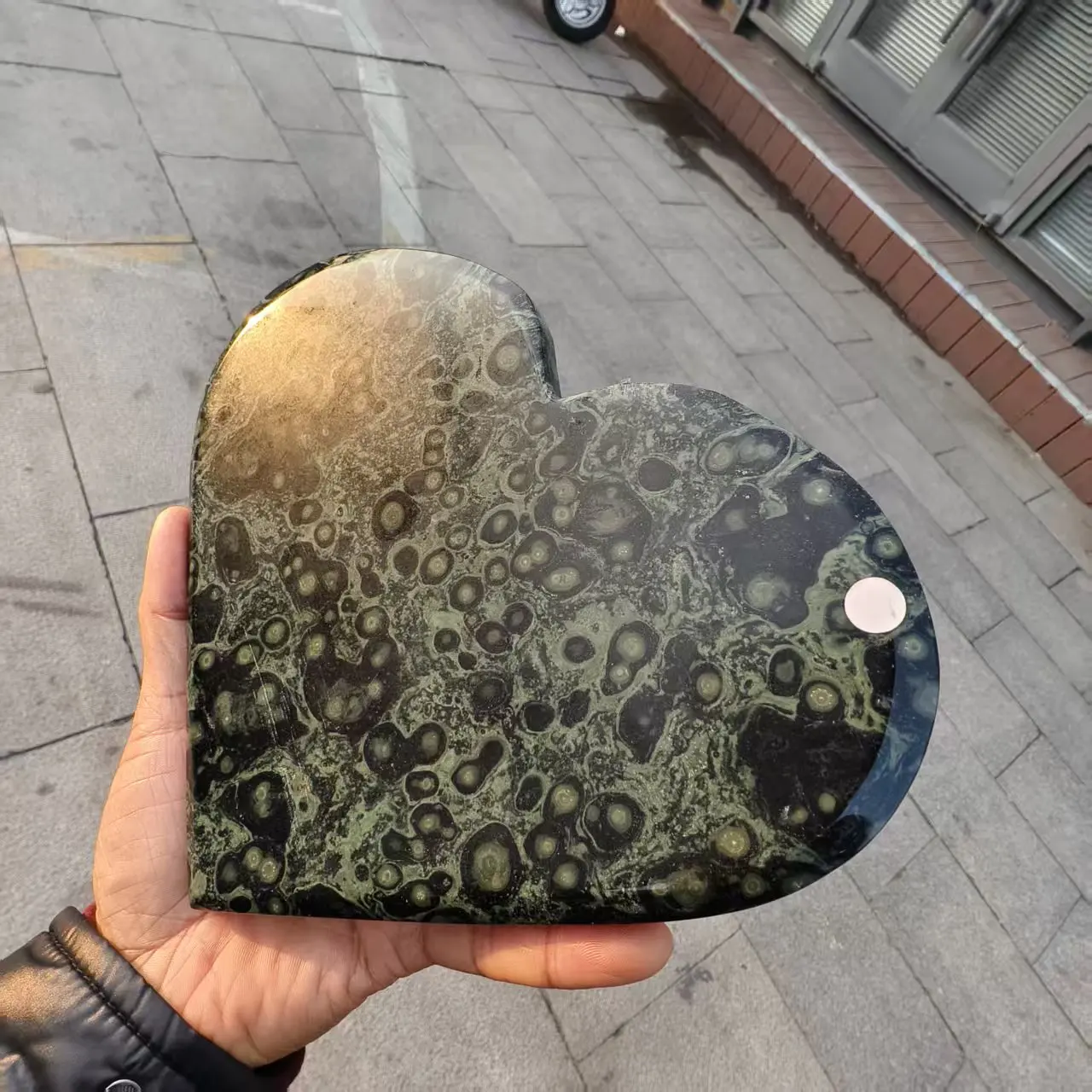 Natural Green Peacock Eyes, Heart, Polished Heart-Shaped Quartz Crystal Peacock Eyes, Mineral Healing