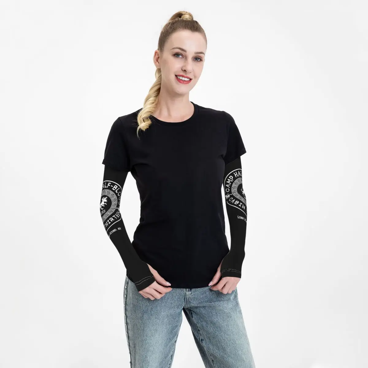 Cabina Tredici Hades Percy Jackson Camp Mezzo Sangue Manicotti per esterni Copertura di protezione solare UV Manicotti per tatuaggi da ciclismo in seta ghiacciata