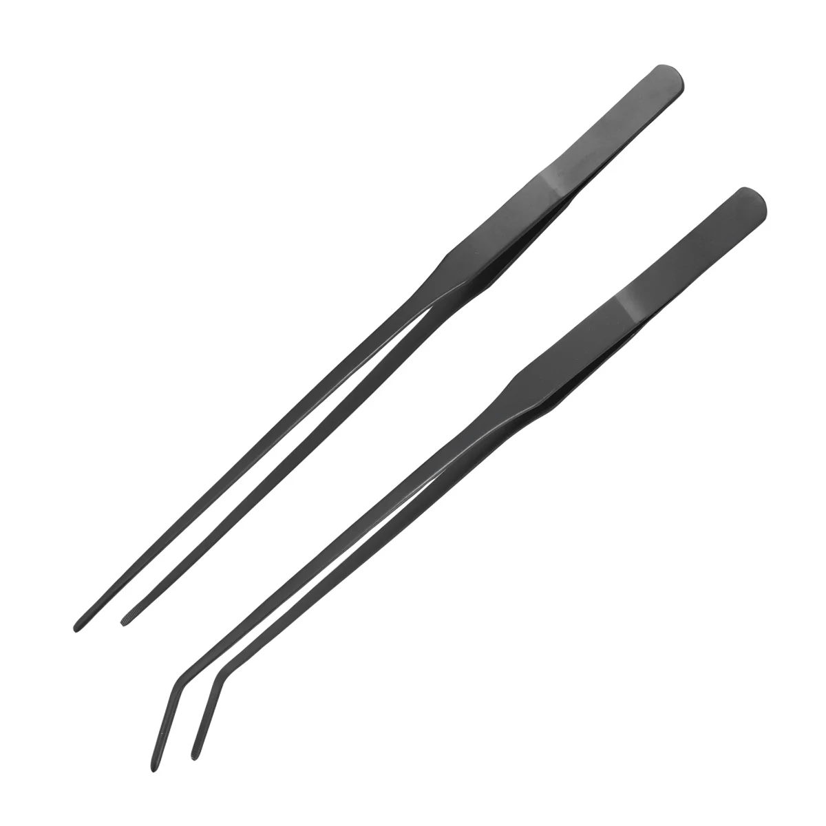 2Pcs Stainless Steel Straight and Crooked Tweezers Aquatic Plant Tongs Lengthen Tweezers Tools for Fish Tank Plants (Black)