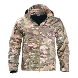Military Jacket Men Airsoft Hunting Clothes US CP Army Camo Fleece Tactical Jacket Hooded Camping Men's Clothing Windproof Coats
