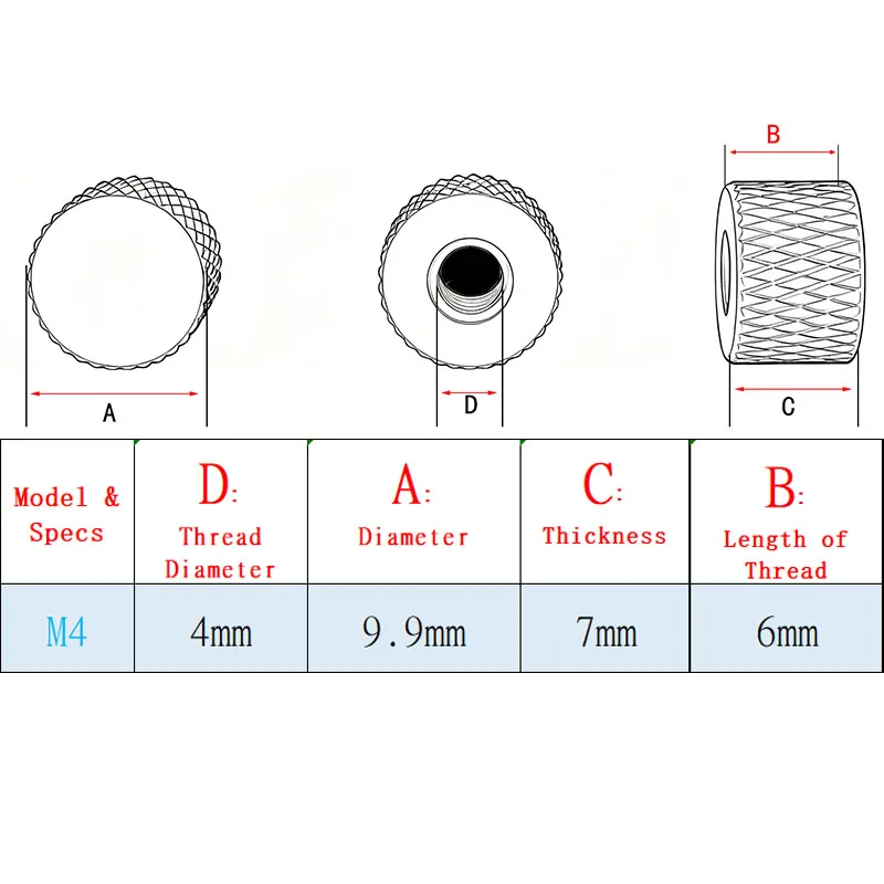 Extra Thick Knurled Thumb Nuts M4, 6061 Aluminum Alloy Adjustment Nuts, 11 Colors Hardware Fittings for Inspection Equipment