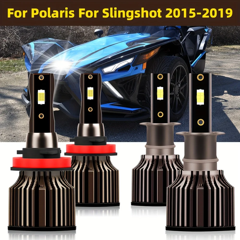 Fit For Polaris Slingshot (2015-2019) Moto LED Bulbs H3 H11 Hi/Lo Beam Lights 27000LM/pair 6000K Ultra White Built In Drive Moto