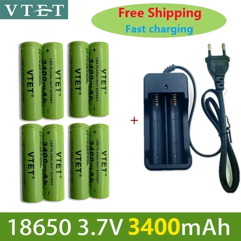 2024 Battery Rechargeable Battery 3.7V 18650 3400mAh Capacity Li-ion Rechargeable Battery for Flashlight Torch Battery+Charger