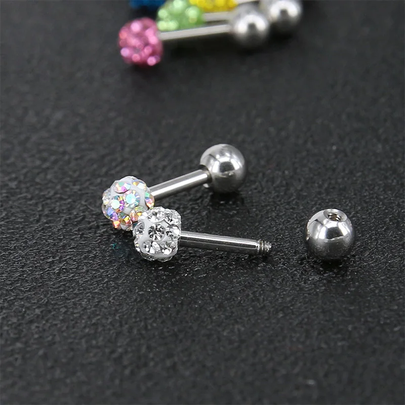 2pcs 4mm Medical Steel Crystal ball Studs Earrings For Women /Girls Screw Ball Tragus Cartilage Piercing Jewelry
