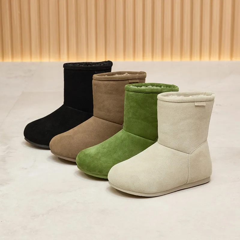 

Women's Snow Boots Flat and Comfortable Winter Women Boots Genuine Leather with Fleece Lining for Warmth female Cotton Shoes