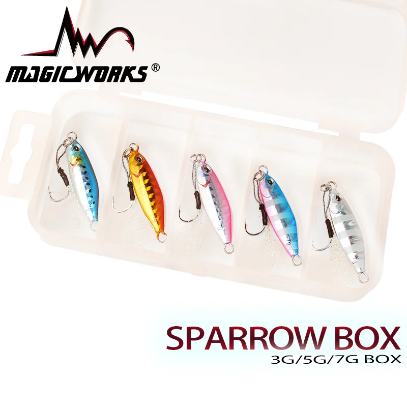 MAGIC WORKS Casting Metal jigging 3g 5g 7g 10g 5PCS/Box Micro Jigs Sinking Fishing Carp Fishing Lure Sea Bass Artificial Bait