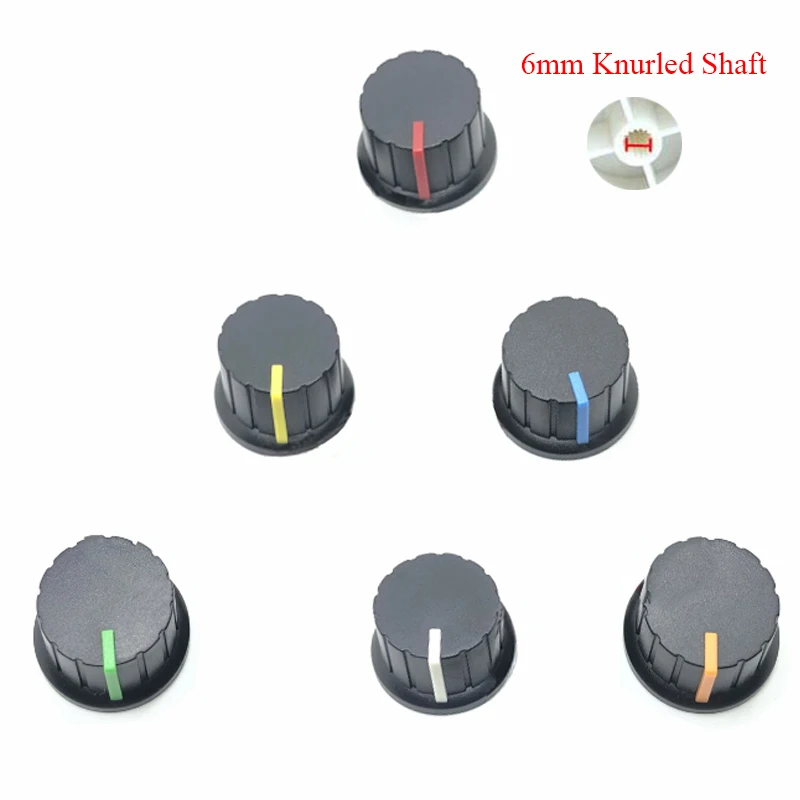 

24*15.5mm 6mm Knurled Shaft Diameter Green/Blue/Red/Yellow/Gray/White Black Potentiometer Rotary Volume Control Swirl Knob Cap