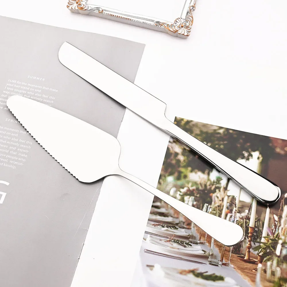 2Pcs Gold Cutlery Set Stainless Steel Cake Knife Long Handle Shovel Cake Pizza Dessert Kitchen Tool Sliverware Tableware Sets