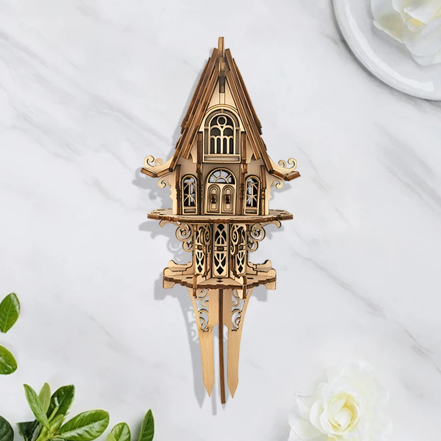 لغز منزل قزم خشبي ثلاثي الأبعاد من OUZEY، مجموعة نماذج خيالية DIY للبالغين والأطفال، سهلة التجميع، أفضل هدية عيد الميلاد #4