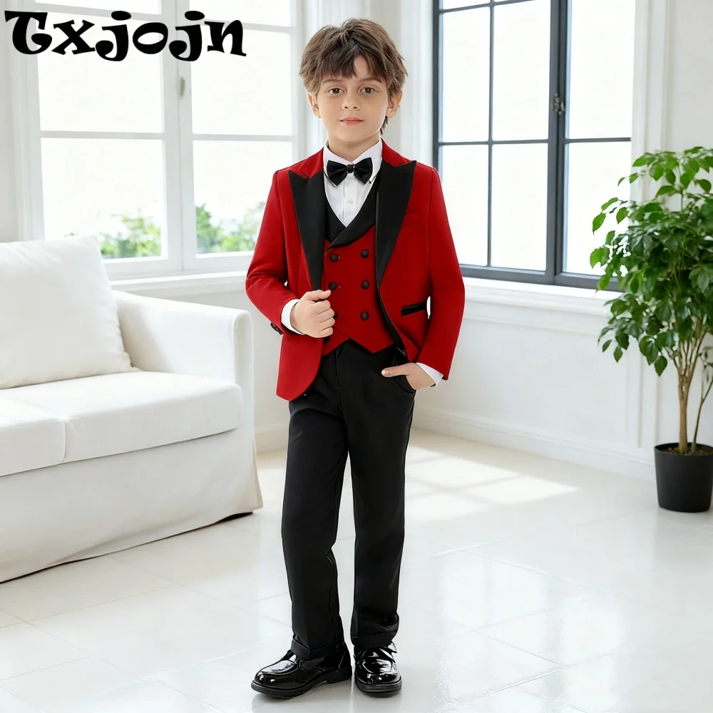 

Christmas Children's Suit Set 4 Pieces Party Tuxedo Autumn Long Sleeved Boys Regular Fit Suits Wedding Ring Bearer Outfit 3-14T