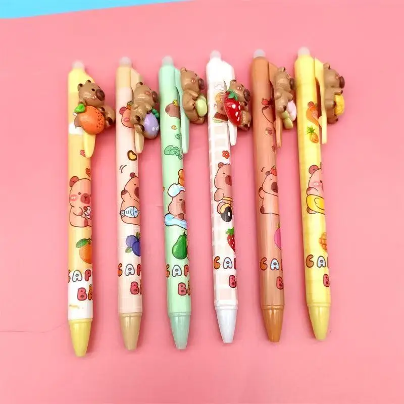 

Cute Capybara Theme Erasable Gel Pen Cartoon 0.5 Black Signature Pen Student Stationery Gift Kawaii Ballpoint Pen 6/36pcs