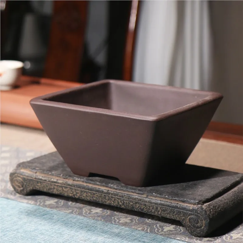 

2023 Yixing Purple Sand Flower Pot Home Square Desktop Ceramic Bonsai Pot Chinese Classical Decoration Succulent Flower PotLE913