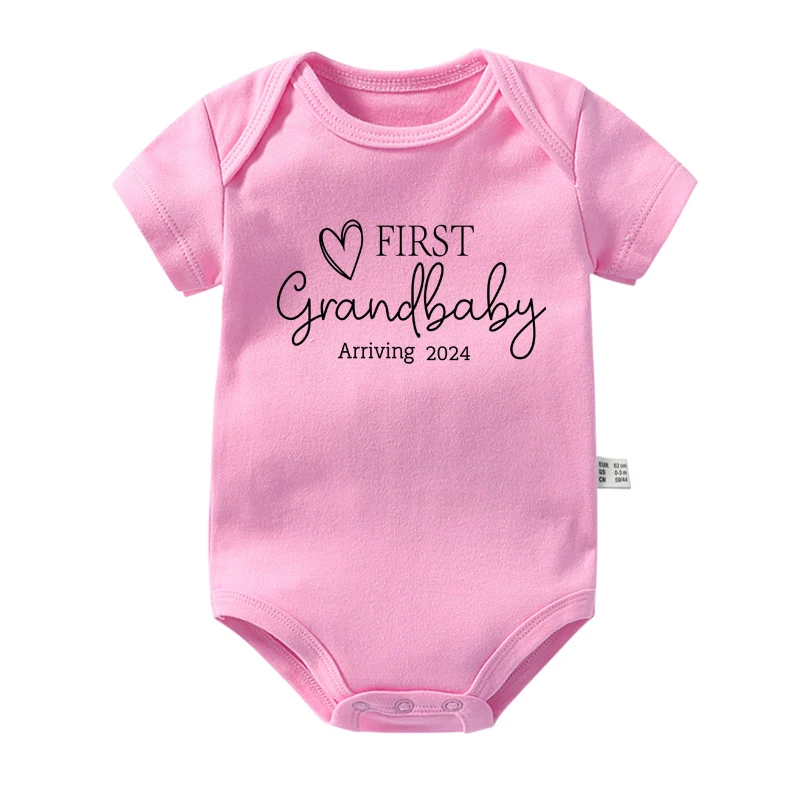 First Grandbaby 2024 Printed Announcement Newborn Baby Bodysuits Funny Boy Girl Short Sleeve Jumpsuit Gift for New Grandparents