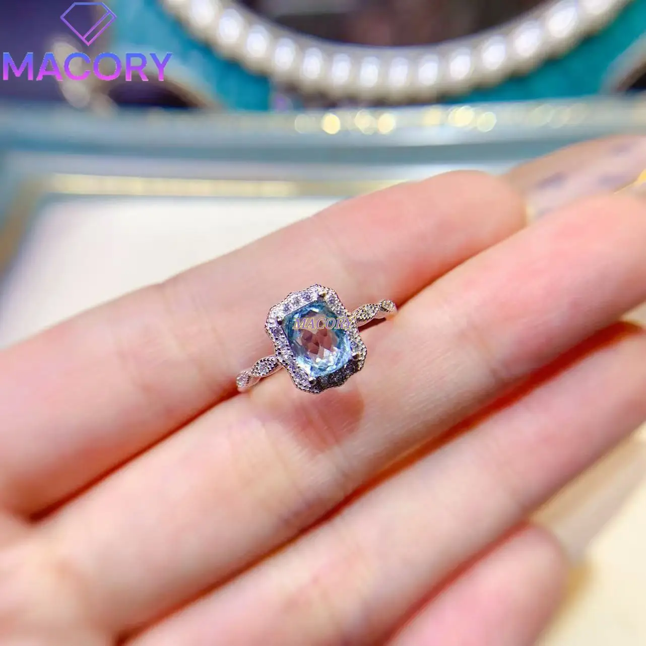 

Женское кольцо с натуральным аквамарином, серебро 925 пробы, изысканное мастерство, модное и элегантное, поставляется с сертификатом