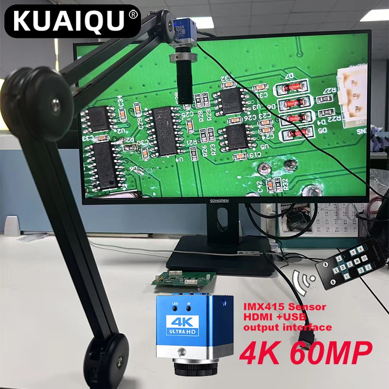 Microscope numérique industriel UHD 4K 60MP, objectif 150X, caméra vidéo HDMI USB pour le soudage de PCB/réparation de bijoux/dentiste