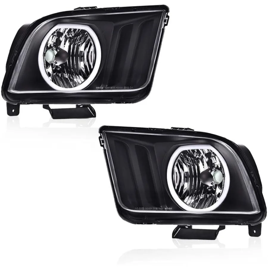 

LED DRL Headlights Compatible with Mustang 2005 2006 2007 2008 2009 Bumper Headlamps Clear Lens Black Housing Amber Reflector