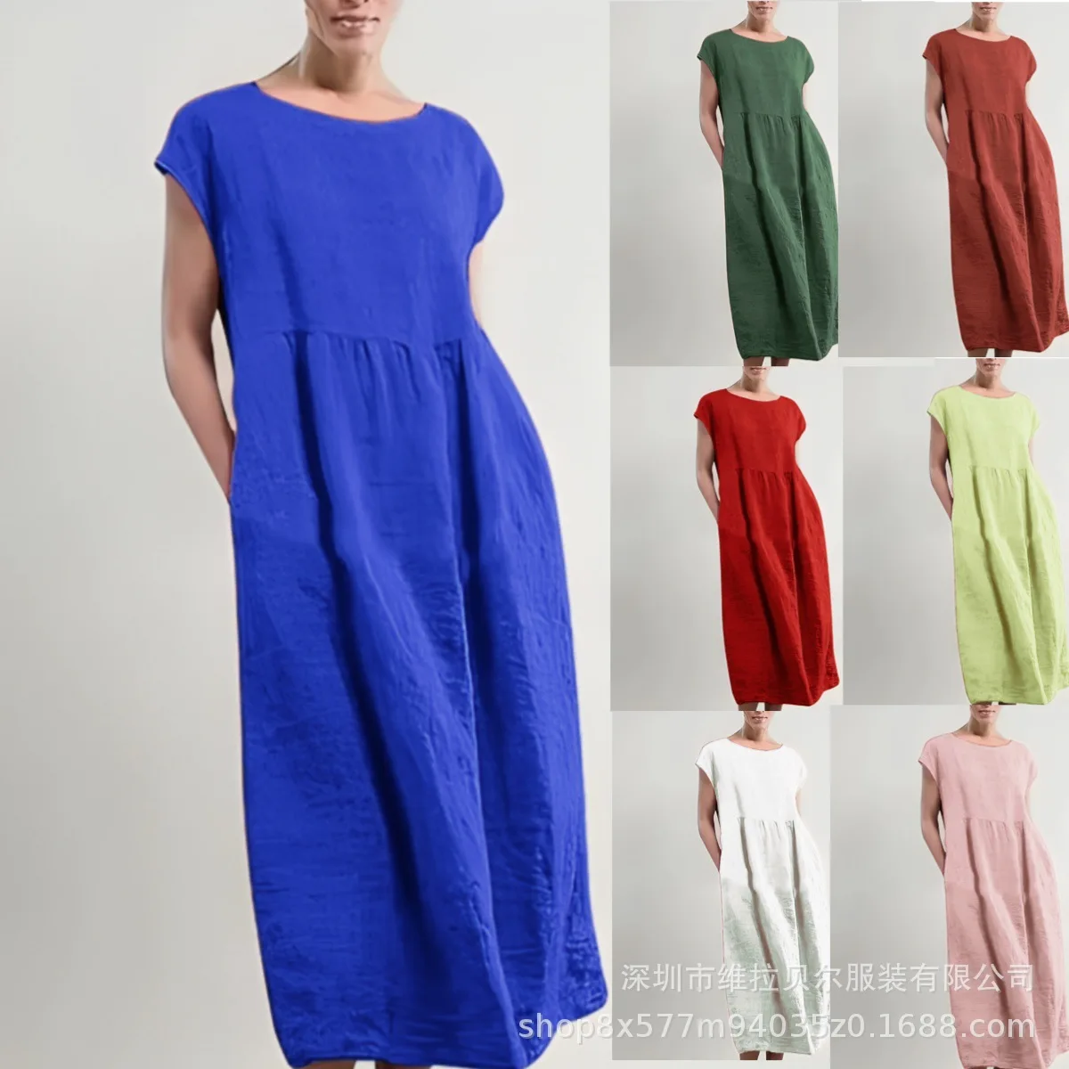 Vestido Holgado de Algodón y Lino con Bolsillos para Mujer, Vestidos de Fiesta, Vestidos Largos de Verano para Mujer, Lange Kleider