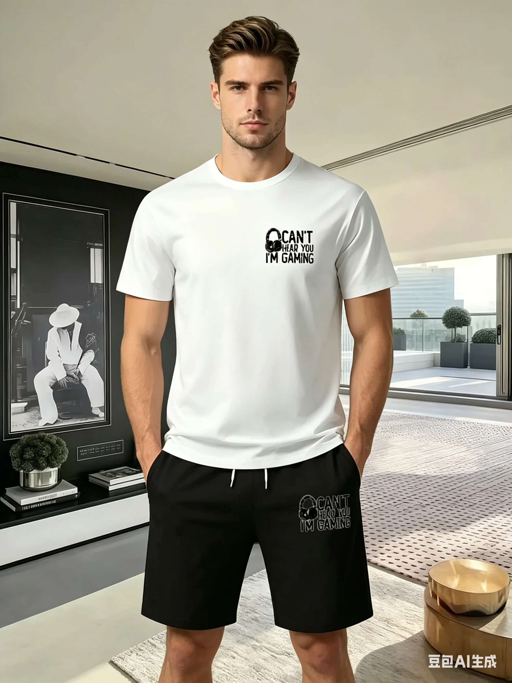 Upgrade Your Summer Style! Men's 2-Piece Set: Round Neck Tee & Drawstring Shorts for Sport & Leisure