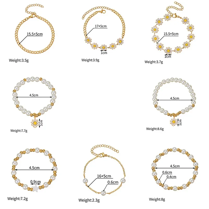 Nextvance Fashion Daisy Bracelet Imitation Pearl Beads Stainless Steel For Women Handmade Wrist Chain Accessories Jewelry Gifts