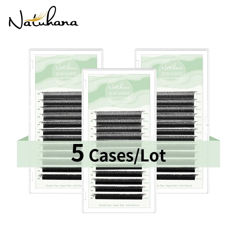 NATUHANA 5Cases/Lot W Shape Eyelash Extension 3D Premade Volume Fan Lashes W Style Lashes Faux Mink Volume Lashes Natural Makeup