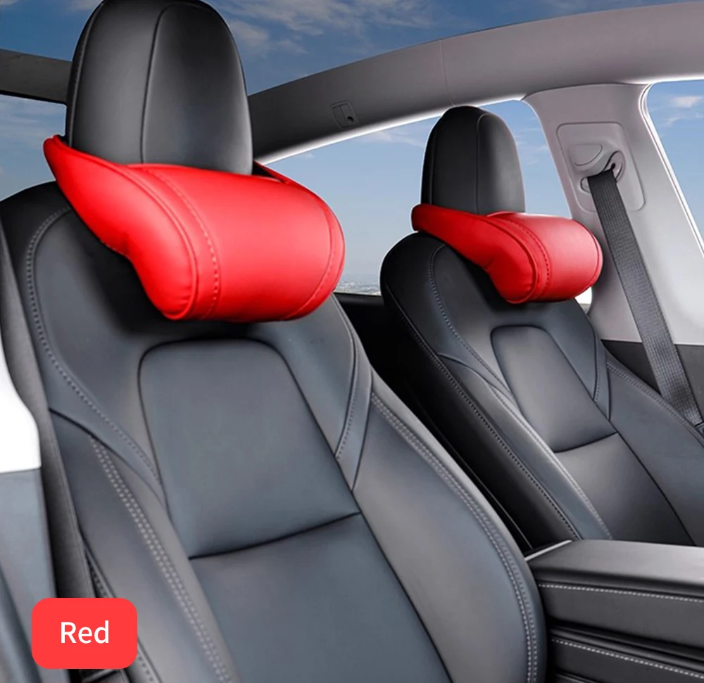 Nackenkissen für Tesla Model 3/Y/X/S aus PU-Leder mit Memory-Schaum, Reise-Nackenstütze, 2025 Auto-Zubehör – Detail 18
