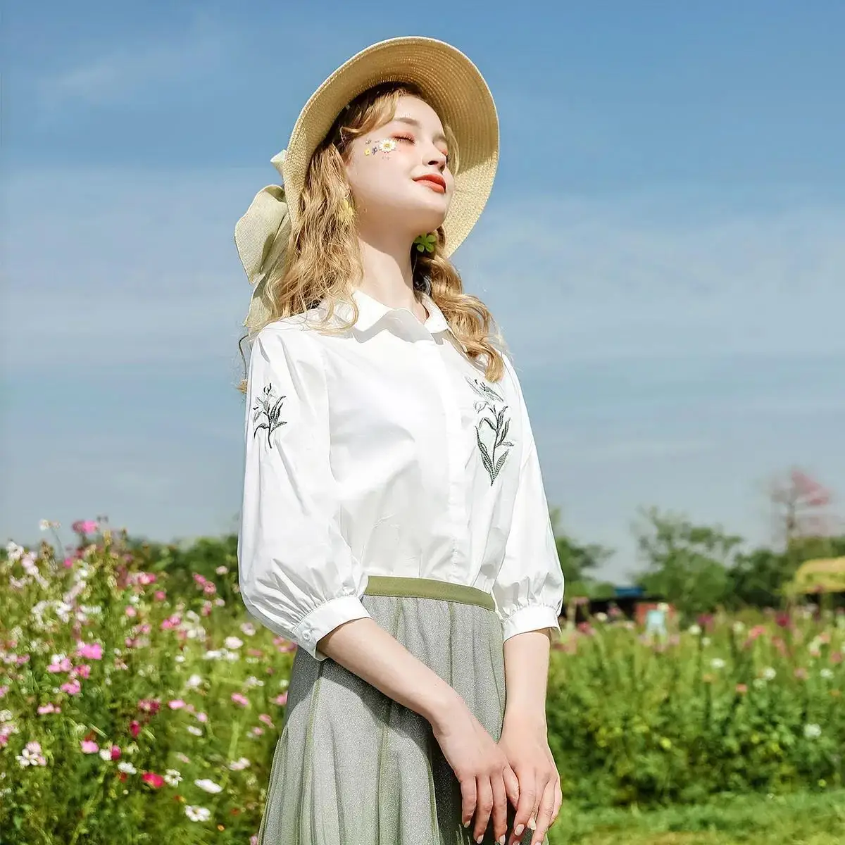 

Корейский Sle женский irt лето осень модный дизайн воротник-стойка фонарь Sve Seven Sve смесь хлопка и полиэстера