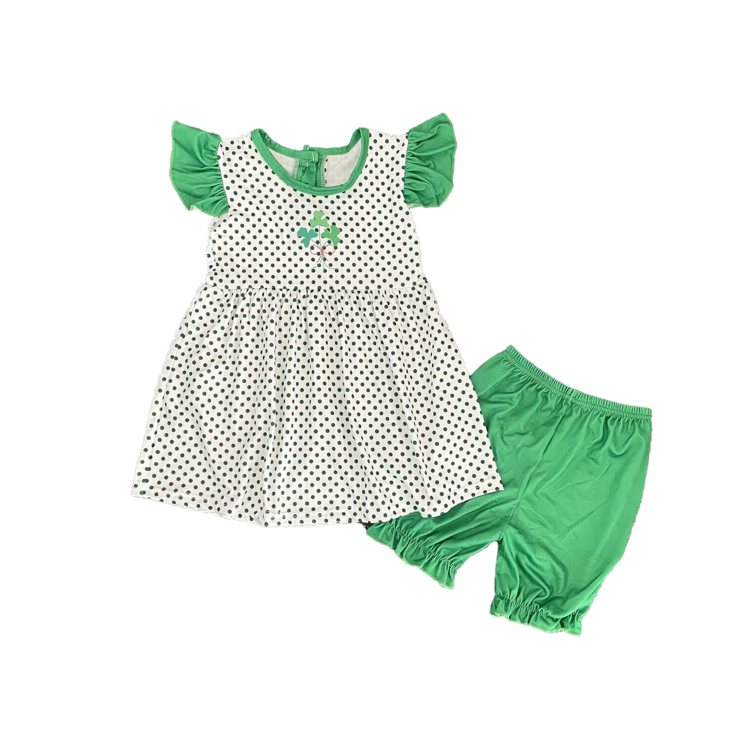 

Boutique St.Patrick’s Clothing Girls Lucky Shamrocks Dot Pattern Green Shorts Set Match Shamrocks Girls Dresses