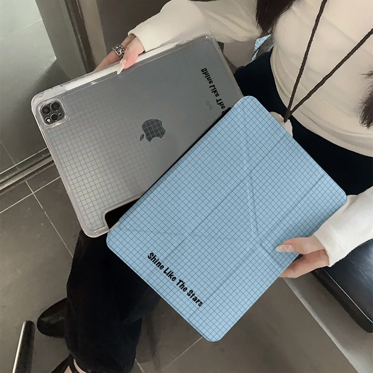 

Простой чехол для iPad с синим клетчатым узором в стиле ретро, для iPad 11 A16 Air Pro 11 Mini 7 6 10 9 8 (10,2 дюйма), складная крышка 3+Y с отсеком для карандаша