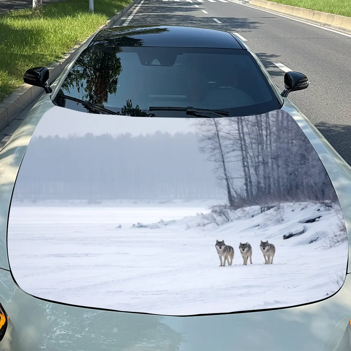 

Наклейка на капот автомобиля - рисунок леса Снежного волка, водонепроницаемый и износостойкий винил, декоративные царапины автомобиля, аксессуары для автозапчастей