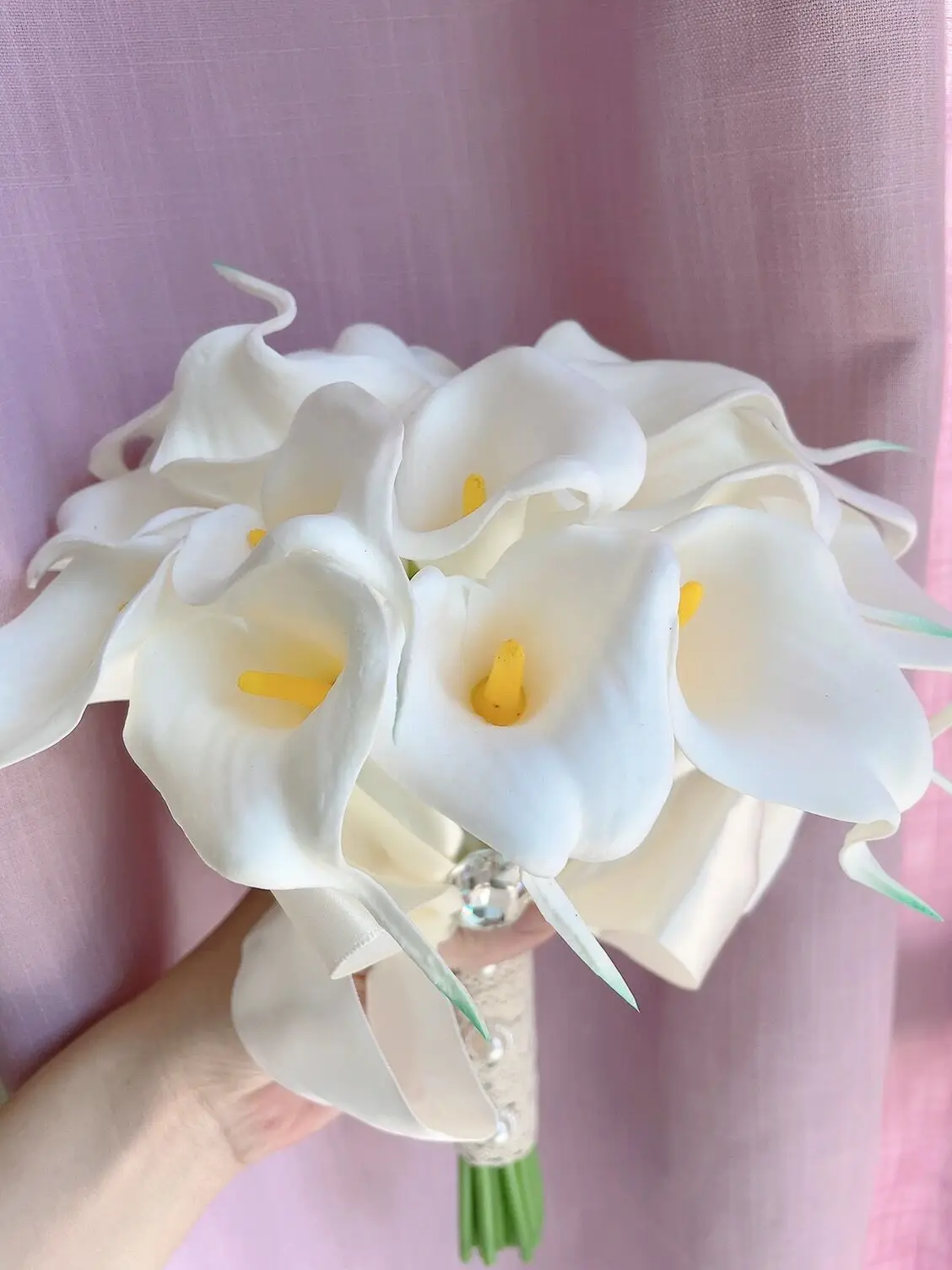 AYiCuthia  Real Touch Ivory Calla Lily Wand For Bridesmaid Flower Girl Keepsake Mini Flower Wand Wedding Bouquet Bridal S28