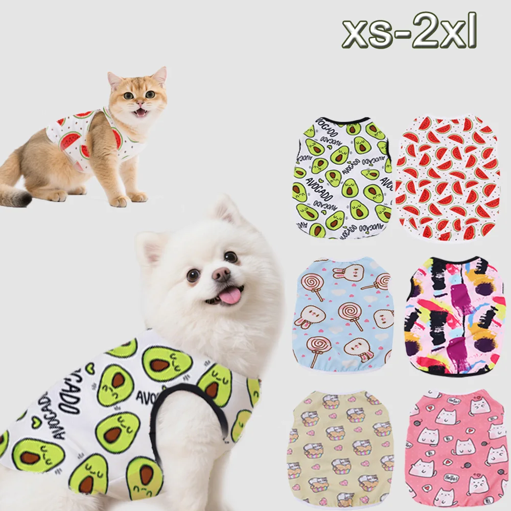 

1 Pc Summer Pet Vest. Cat & Dog Fun Fruit-Print Sleeveless Dog Vest, Ragdoll Bichon Frise Golden Retriever