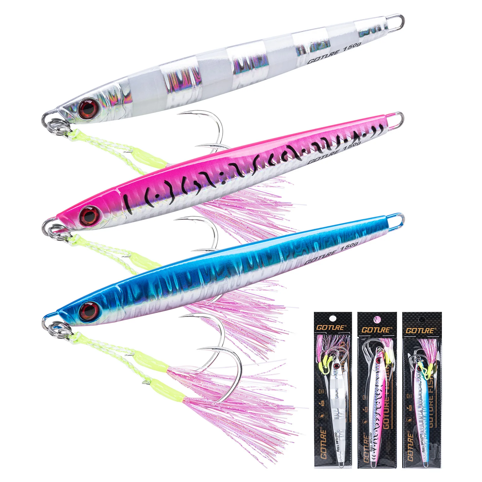 Goture 60-150g Isca Rápida para Pesca em Água Salgada com Revestimento UV, Isca Dura Luminosa para Atum, Salmão, Peixe Veleiro, Robalo Listrado