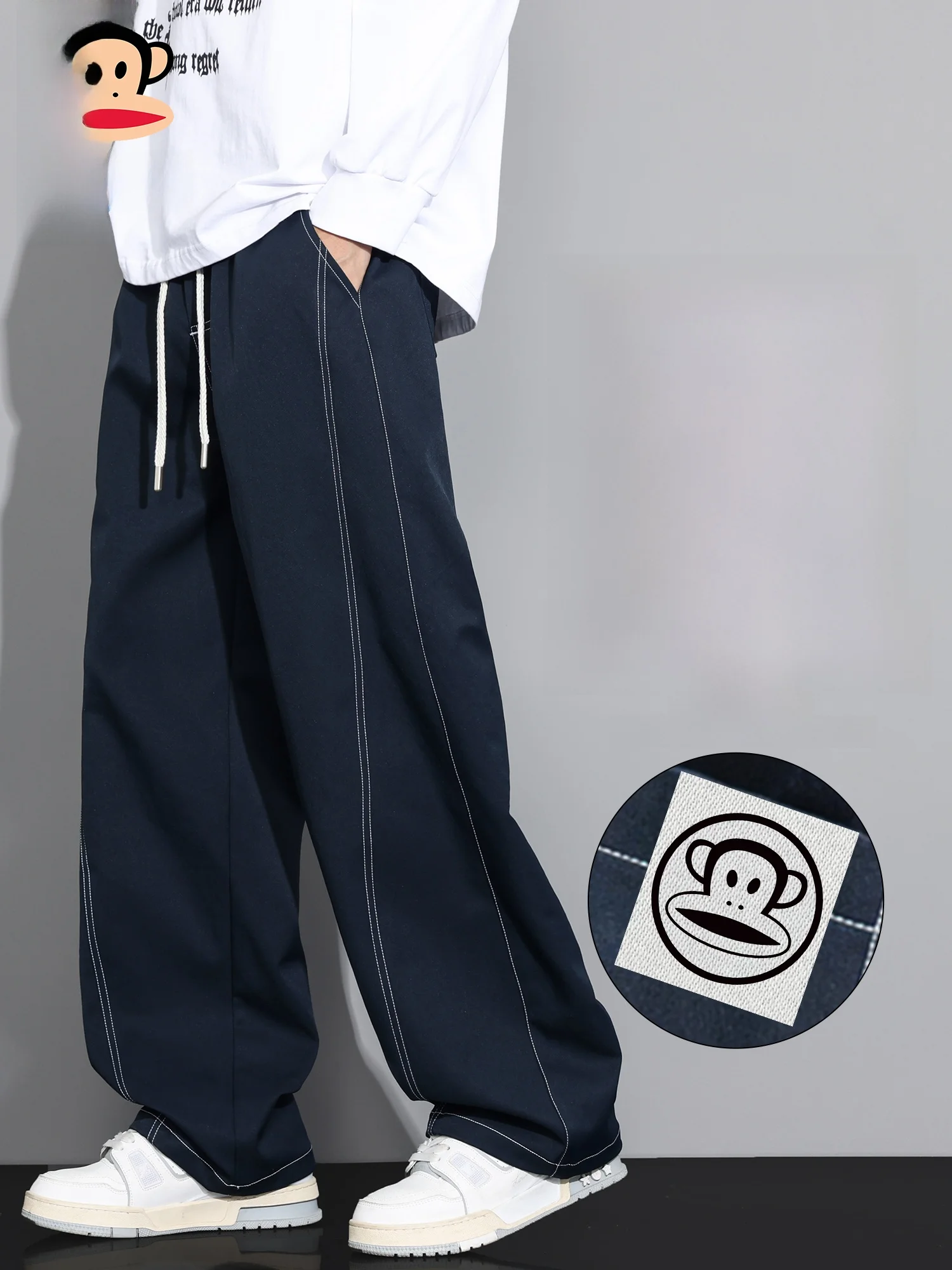 

PaulFrank Men's Casual Trousers Wide Leg Straight Cut Loose Fit Spring Autumn New Sle Comfortable Durable Polyester Fiber