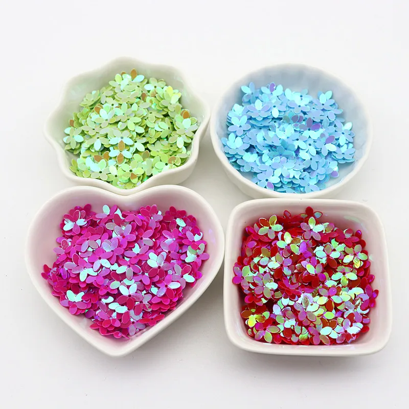 10mm 10g AB Mixed Color Five-finger Flower-shaped PVC Sequins for Sewing Clothing Scrapbook Home Decoration Accessories Crafts