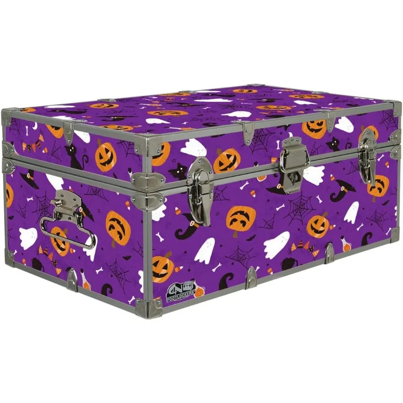 Decoration Storage Footlocker Trunk - Seasonal Style Box - Fun & Spooky Designs - 32 X 18 X 13.5 Inches (Halloween Fright)