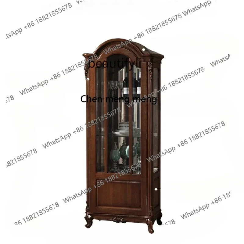 

M178 American-Style Solid Wood Wine Cabinet Glass Door European-Style Two-Door Wine Cabinet Pure Solid Wood Black Walnut