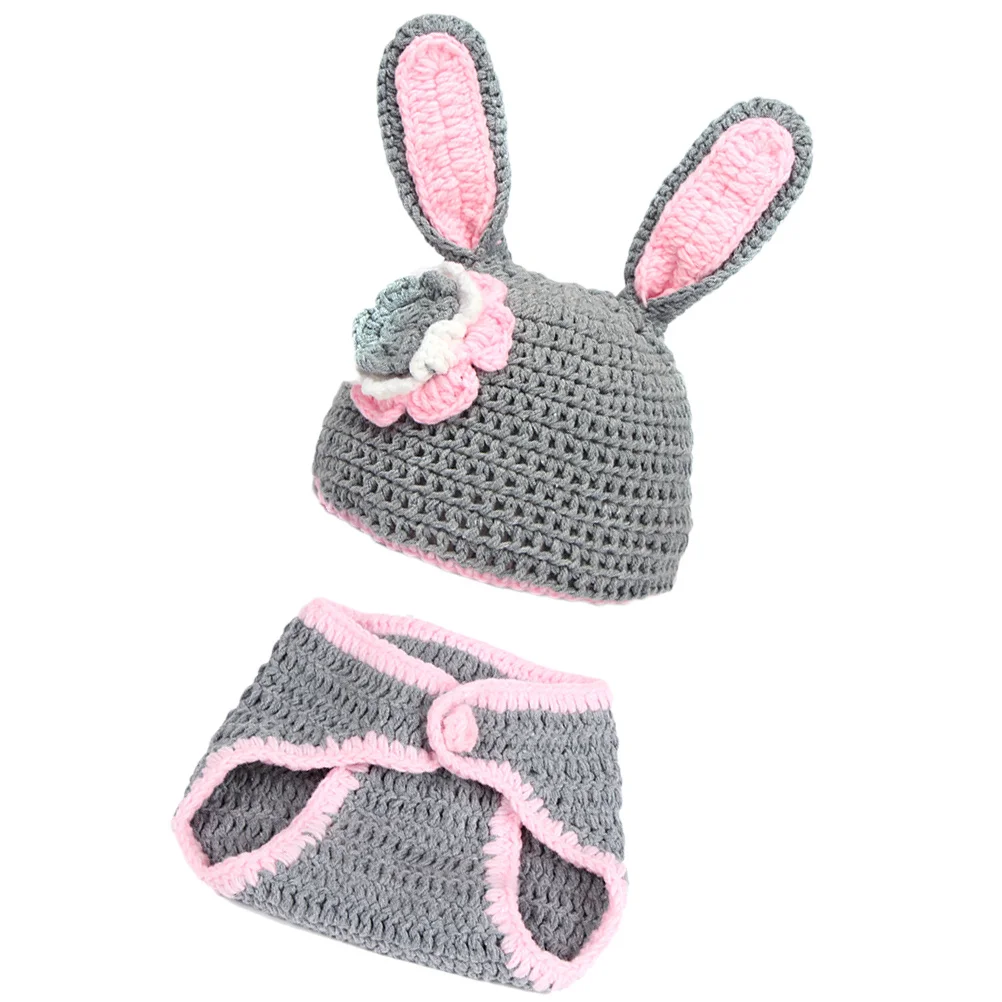 للجنسين الوليد الطفل أرنب صور الدعائم متماسكة الكروشيه وتتسابق قبعة بانت الوردي الرمادي تصميم رائع ارتداء اليومي الطفل صور الدعائم