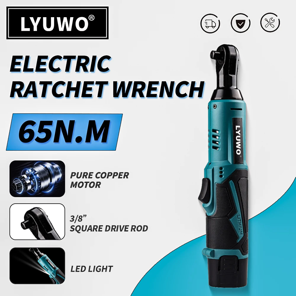 LYUWO 12V Cordless Electric Ratchet Wrench 380 RPM LED Socket Set