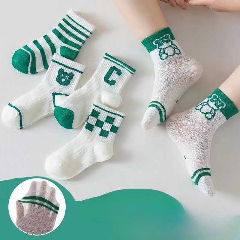 5 Pairs of Baby Socks Thin Mesh Breathable Soft Summer Simple Cartoon Letters Trend Children\'s Mid-tube Cotton Socks