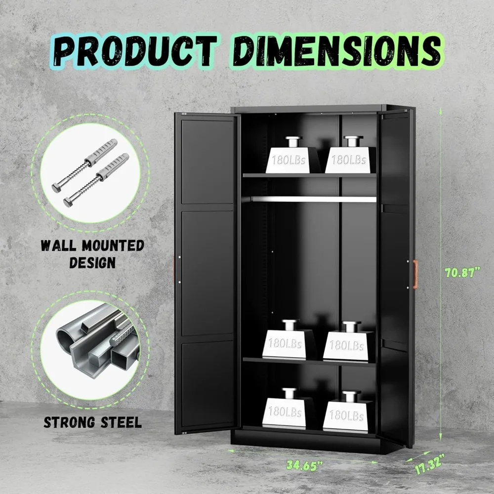 خزائن معدنية كبيرة مع قضيب تعليق وأرفف قابلة للتعديل لتخزين الملابس، مثالية للاستخدام المنزلي والمكتبي #3