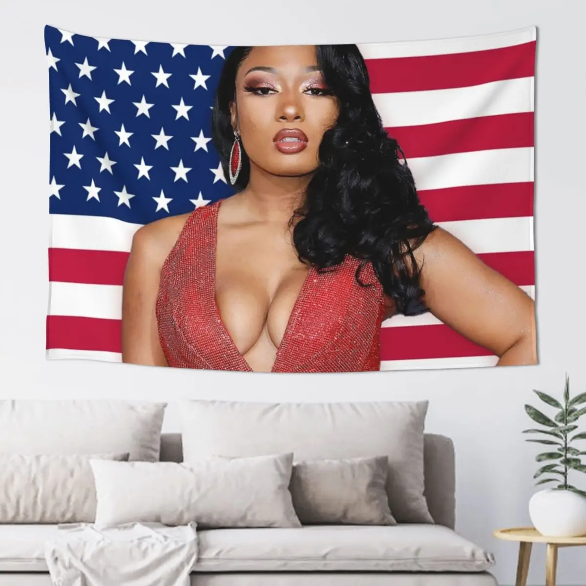 Megan Thee Stallion American Flag Tapestry Home Decoration Accessories Wallpaper Things To Decorate The Room Tapestry