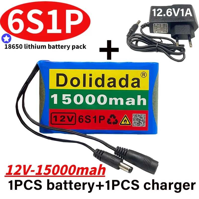 New Original 12V 6S1P 15000mah Battery Rechargeable Lithium-ion Pack Capacity DC 12.6v  CCTV Cam Monitor + Charger