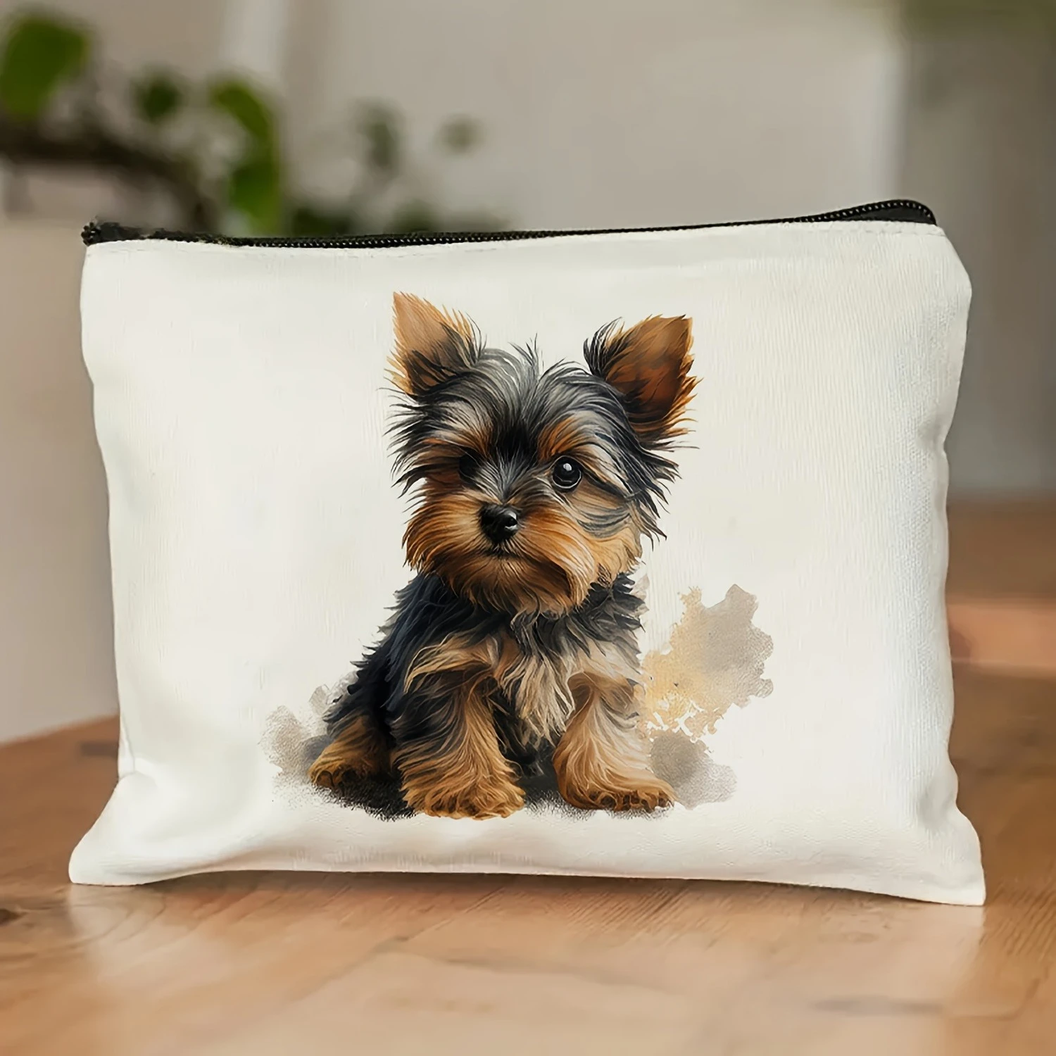 Lightweight Durable Cute Yorkshire Terrier Print Cosmetic Bag Travel Storage Bag Toiletry Organizer Zipper Closure Makeup Bag