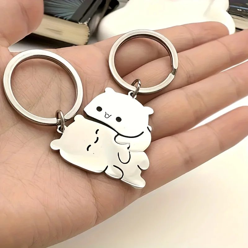 2 Cute Bear Stainless Steel Couple Keychains - the perfect Valentine's Day gift for backpacks