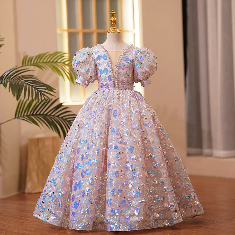 

2024 Teenmiro Princess Dress for Teenage Girls Kids Sequined Long Ball Gowns Children Formal Dresses for Carnival Baptism Party