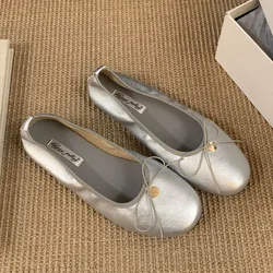 2025 New Women Flat Shoes Fashion Round Toe Shallow Slip On Ladies Elegant Ballerina Soft Flat Heel Dress Single Shoes New Woman
