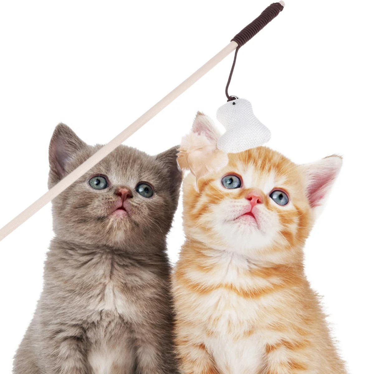 

2 Pcs Wooden Cat Stick Interactive Kitten Teasing Teaser Playing Bamboo Pet Training Wand
